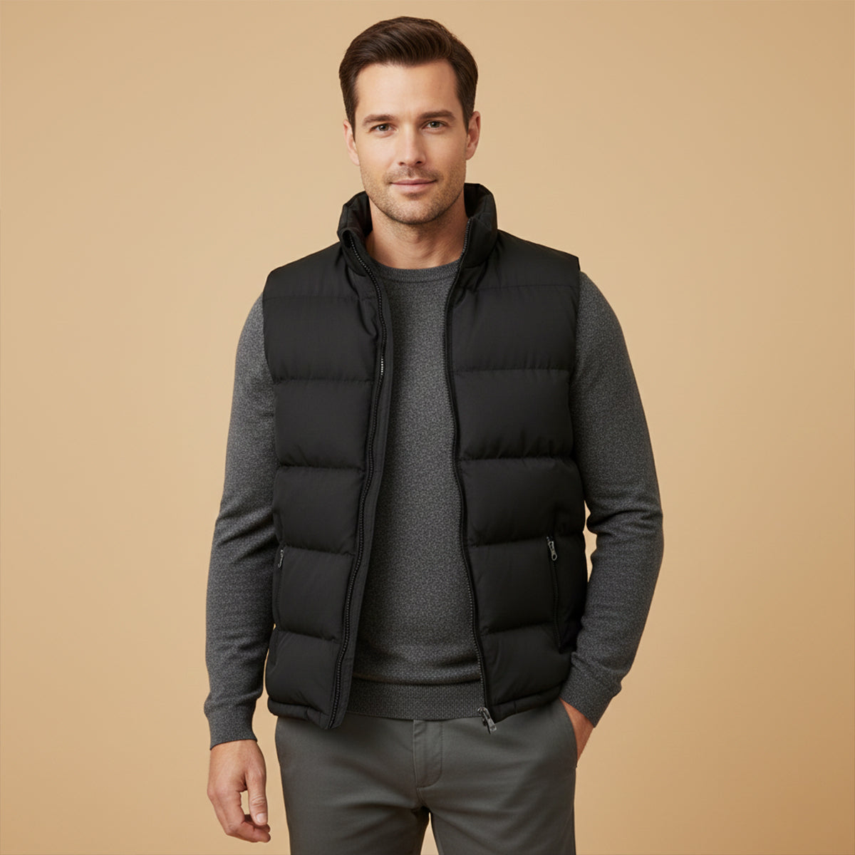 Luca Quilted Padded Puffer Vest – Stand-Collar Zip-Up Layering Gilet