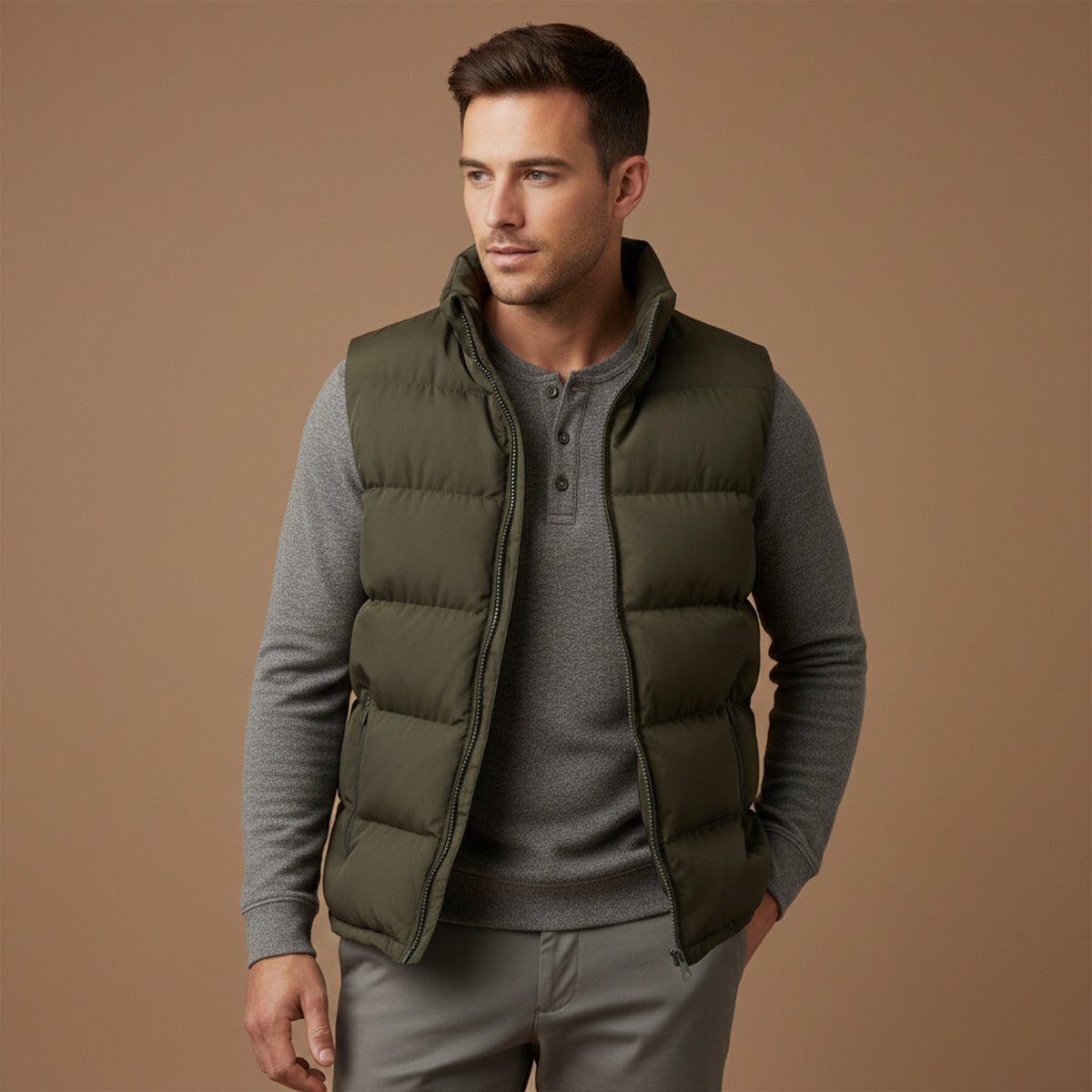 Luca Quilted Padded Puffer Vest – Stand-Collar Zip-Up Layering Gilet