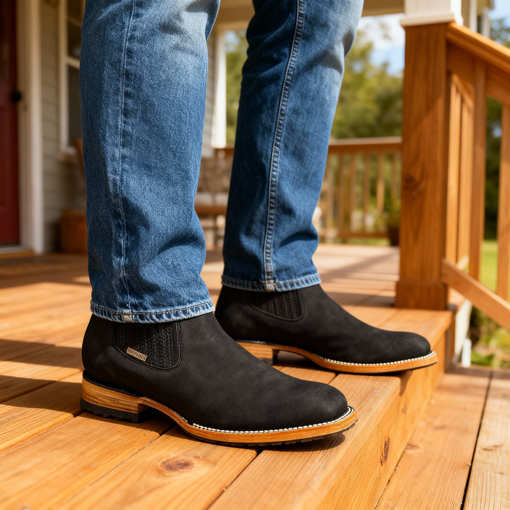 Luciano Suede Chelsea Boots – Stacked Heel Ranch-Style Ankle Footwear