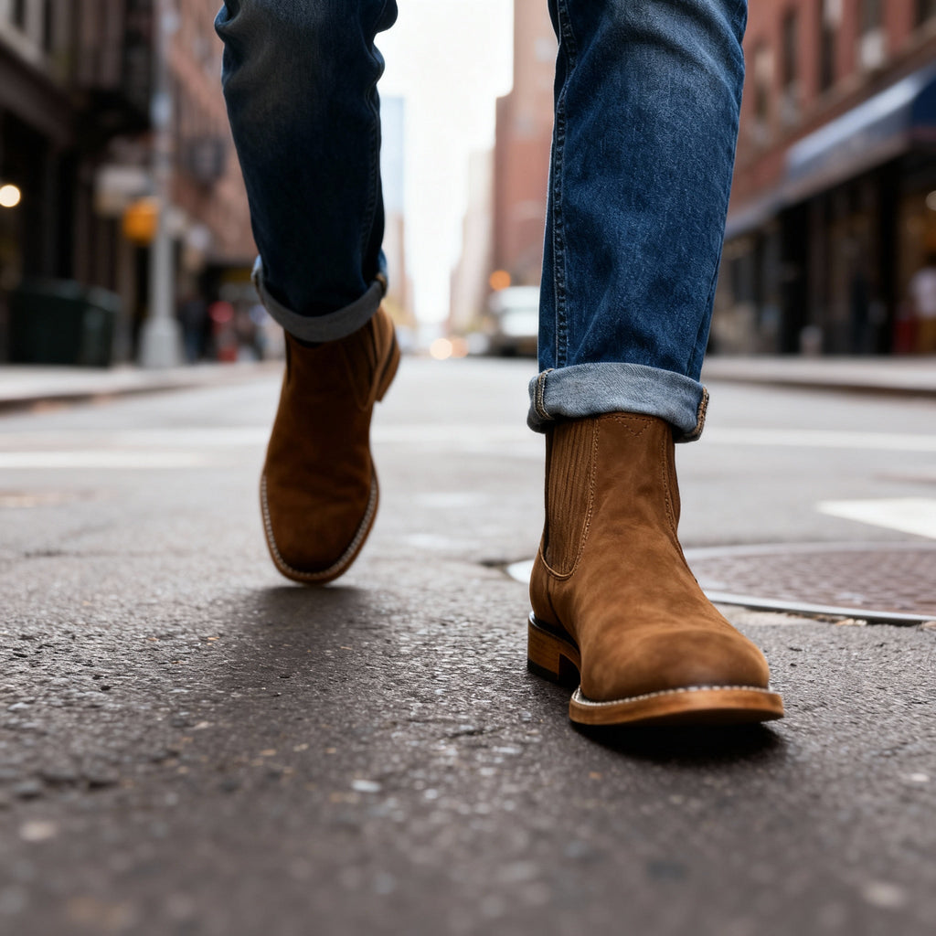 Luciano Suede Chelsea Boots – Stacked Heel Ranch-Style Ankle Footwear