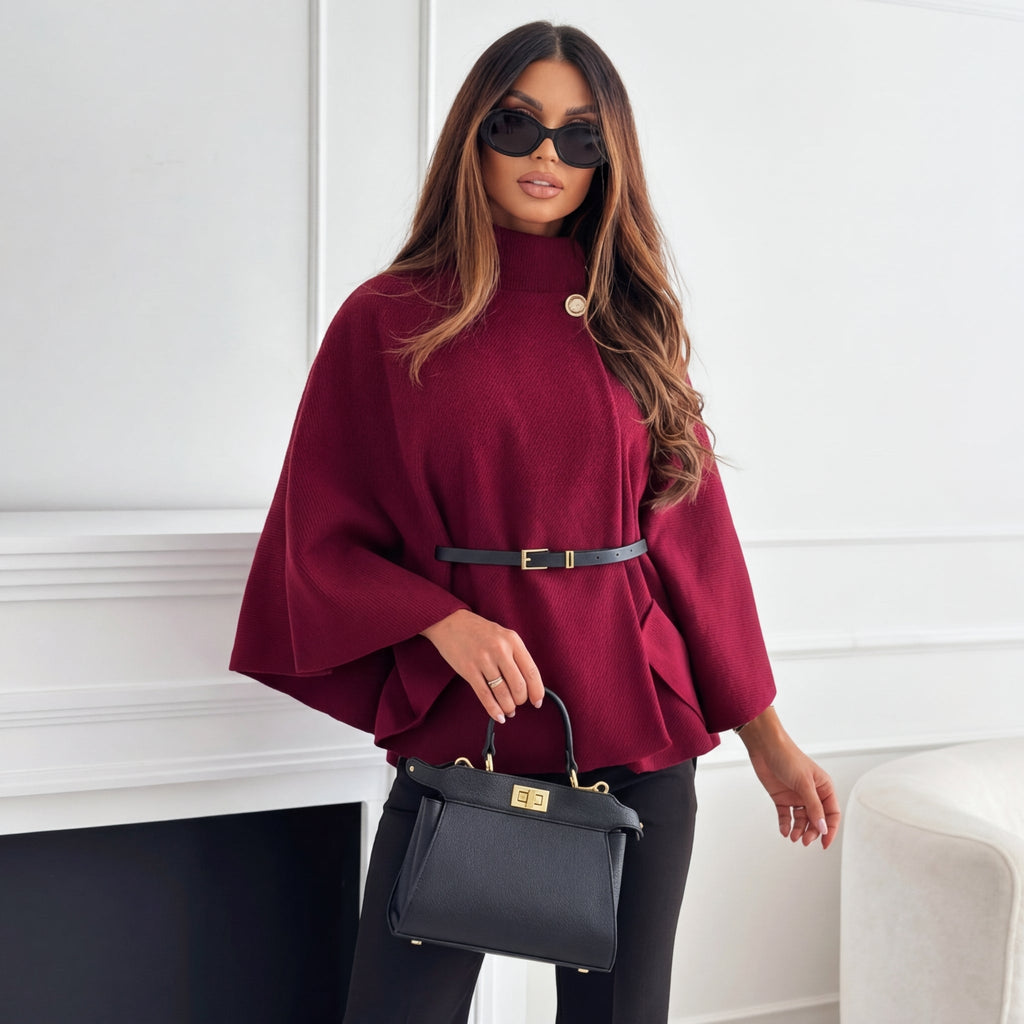 Madonna Wool Blend Cape Jacket – Batwing-Sleeve Single-Breasted Belted Outerwear