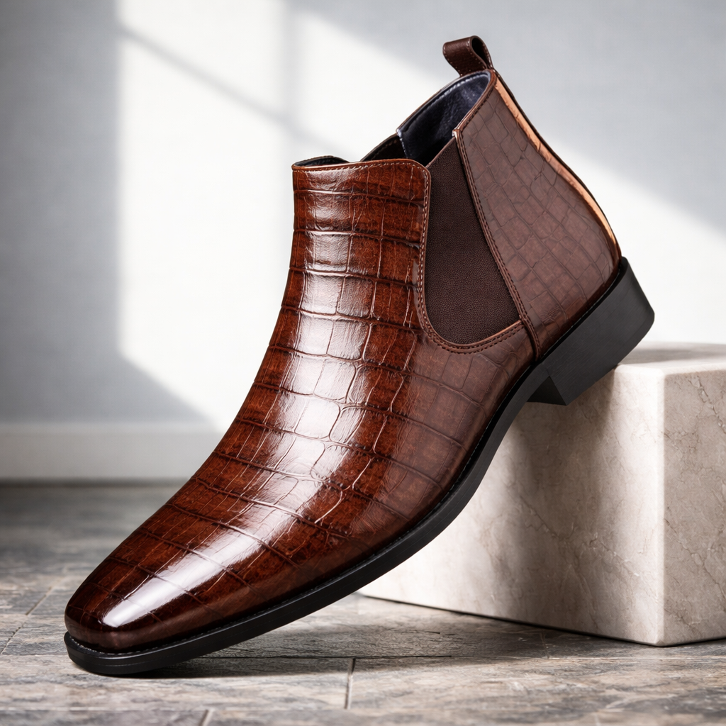 Marco Croc Embossed Leather Chelsea Boots – Slip-On Ankle Height Footwear