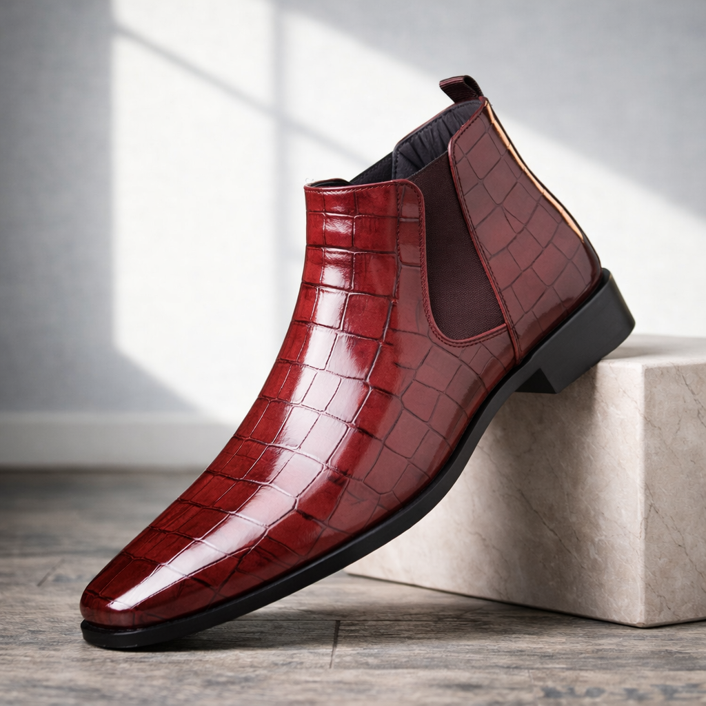 Marco Croc Embossed Leather Chelsea Boots – Slip-On Ankle Height Footwear