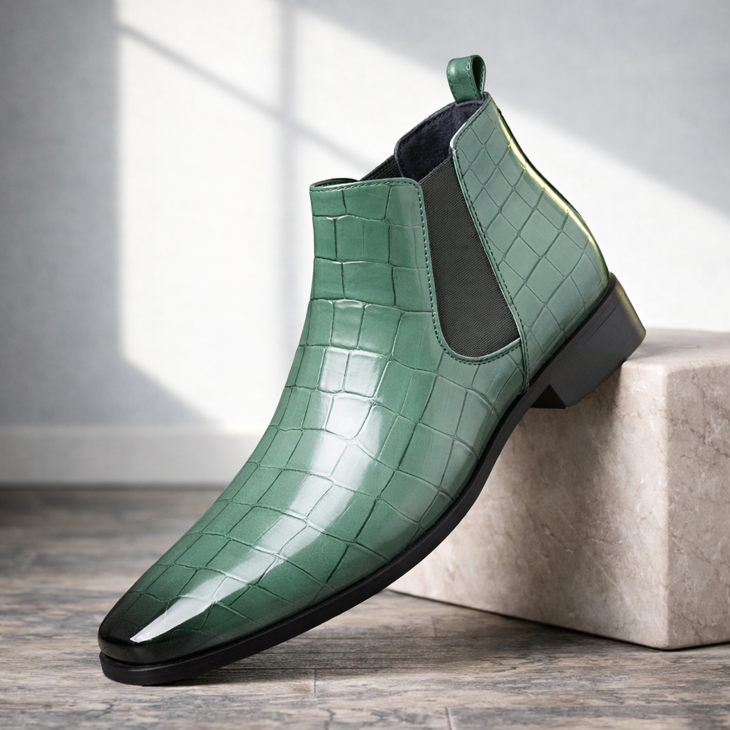 Marco Croc Embossed Leather Chelsea Boots – Slip-On Ankle Height Footwear