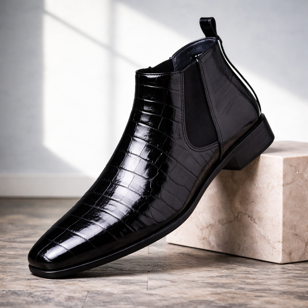 Marco Croc Embossed Leather Chelsea Boots – Slip-On Ankle Height Footwear