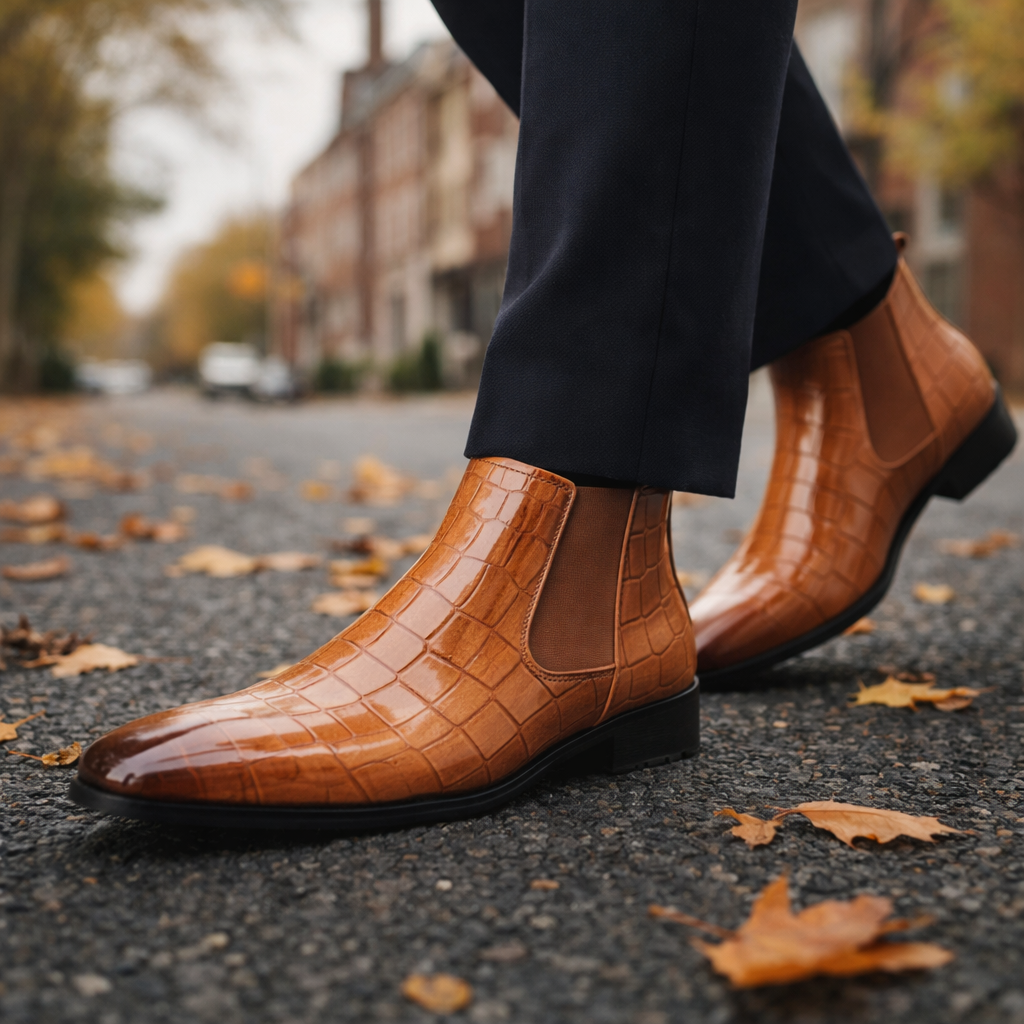 Marco Croc Embossed Leather Chelsea Boots – Slip-On Ankle Height Footwear