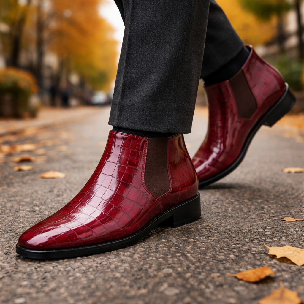 Marco Croc Embossed Leather Chelsea Boots – Slip-On Ankle Height Footwear