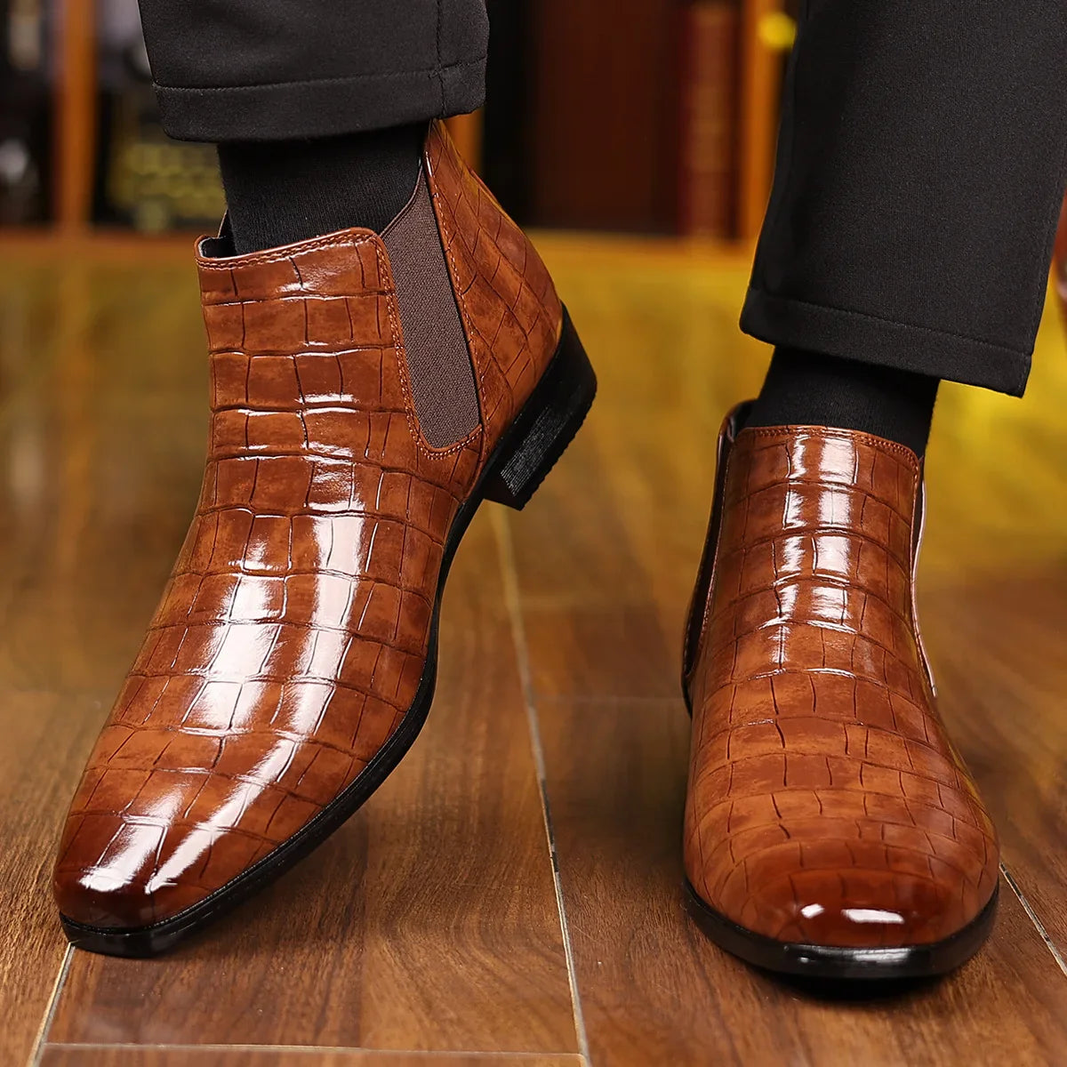 Marco Croc Embossed Leather Chelsea Boots – Slip-On Ankle Height Footwear