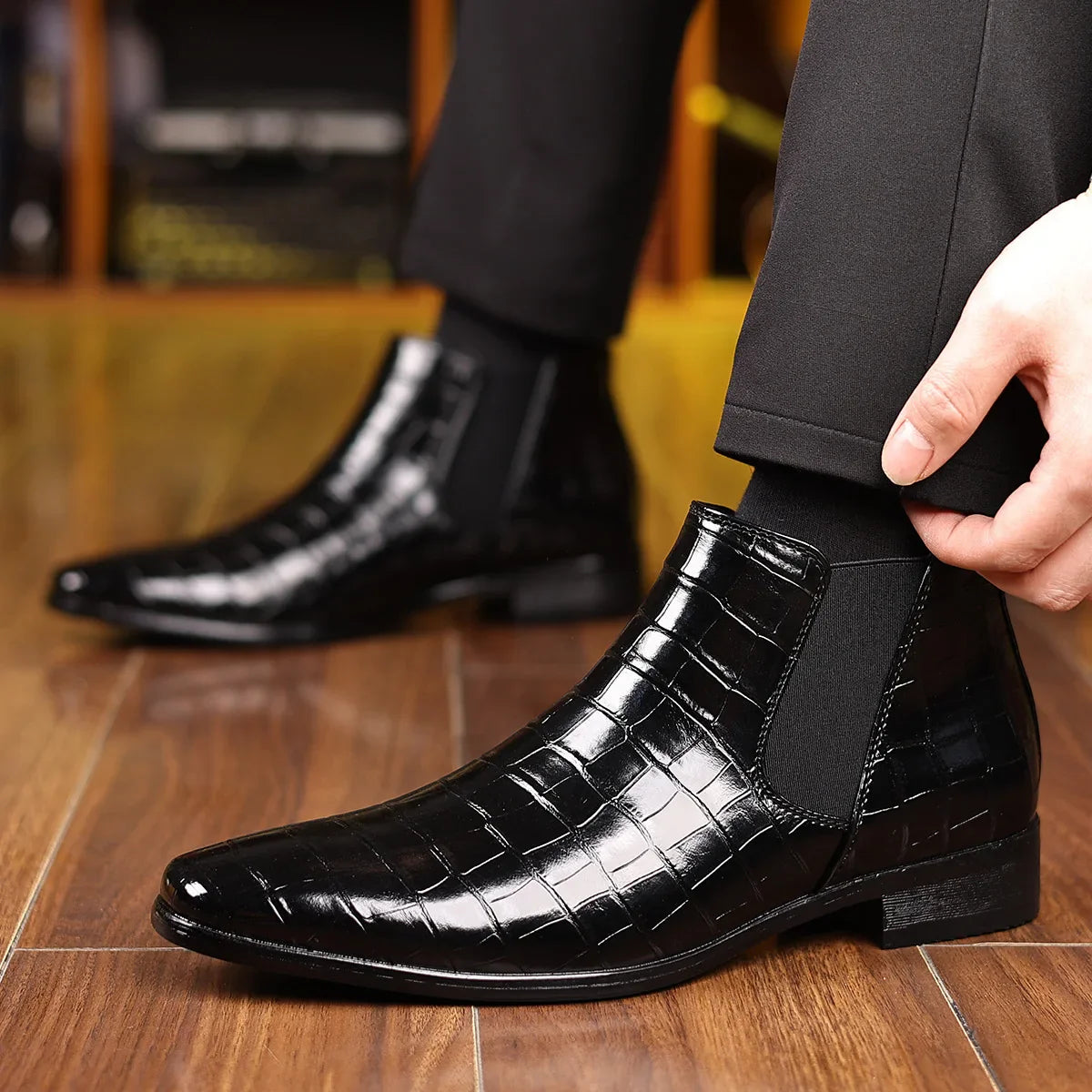 Marco Croc Embossed Leather Chelsea Boots – Slip-On Ankle Height Footwear