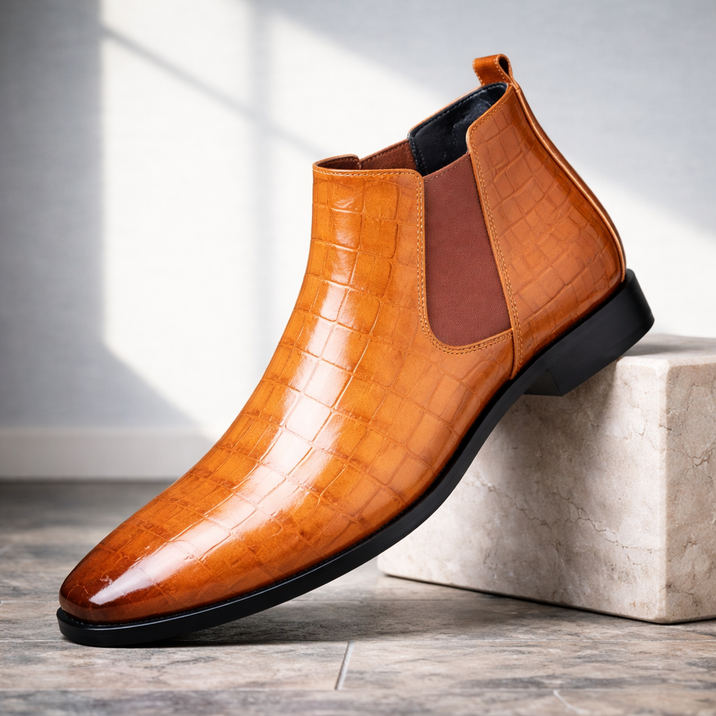 Marco Croc Embossed Leather Chelsea Boots – Slip-On Ankle Height Footwear