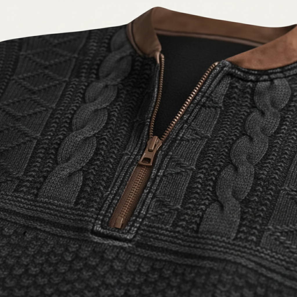 Marco Patterned Knit Half-Zip Sweater – Elbow-Patch Relaxed Layering Knitwear