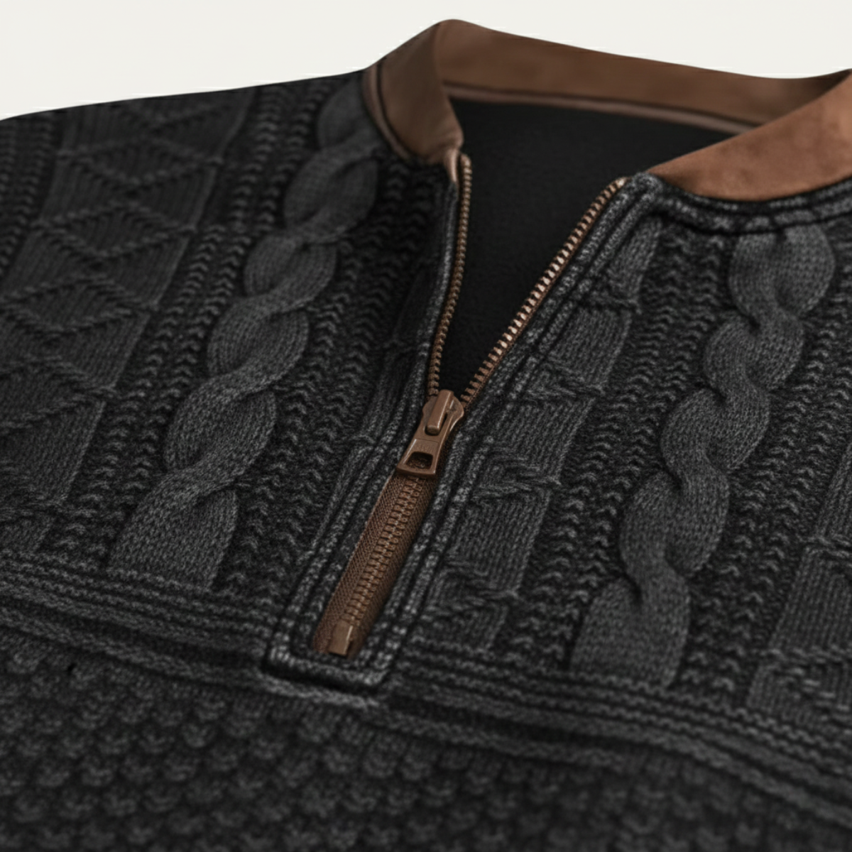 Marco Patterned Knit Half-Zip Sweater – Elbow-Patch Relaxed Layering Knitwear