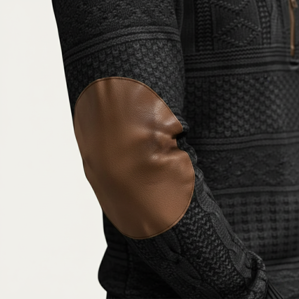Marco Patterned Knit Half-Zip Sweater – Elbow-Patch Relaxed Layering Knitwear