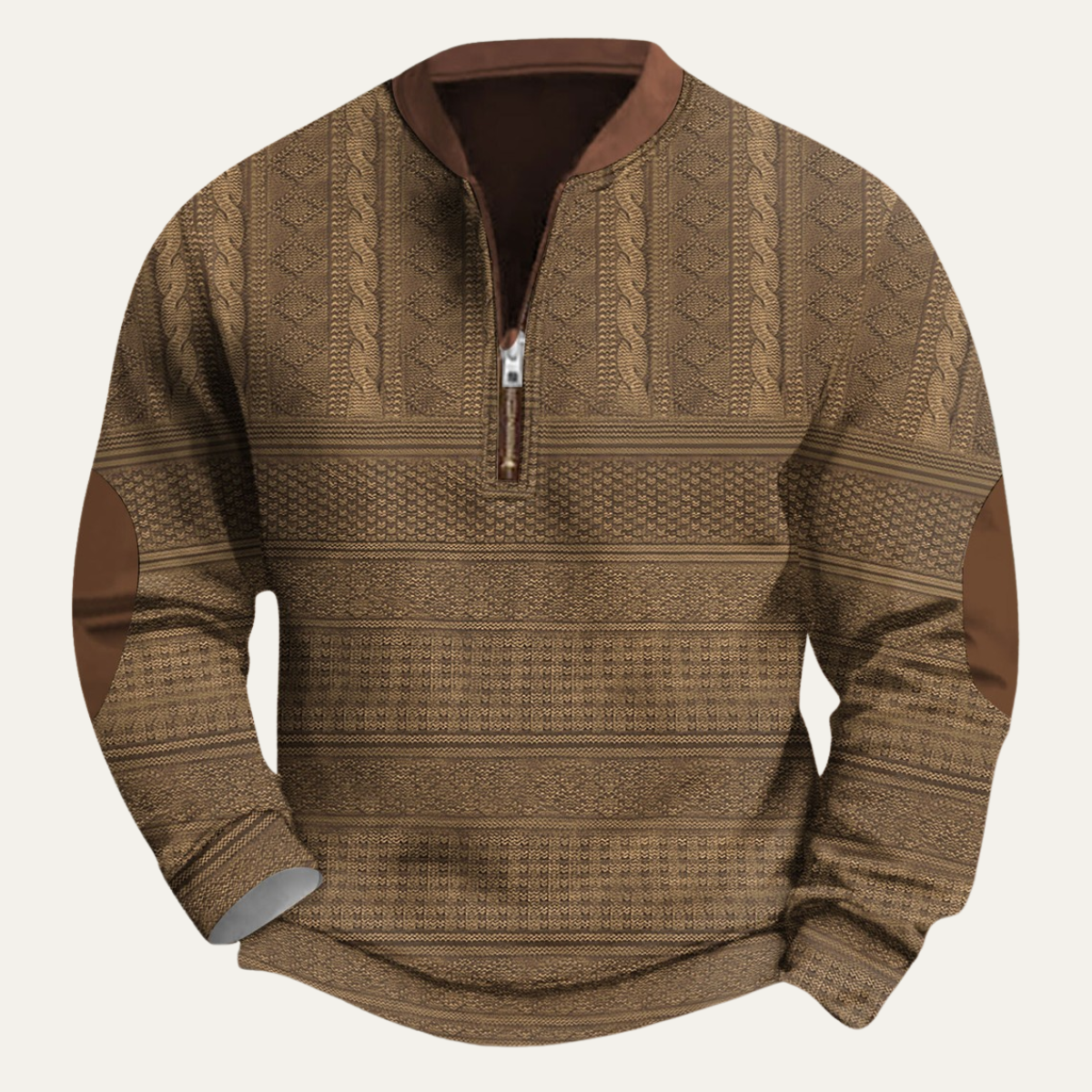 Marco Patterned Knit Half-Zip Sweater – Elbow-Patch Relaxed Layering Knitwear