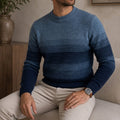 Marco Wool Crew Neck Sweater – Ombre Stripe Ribbed Knit Casual Pullover