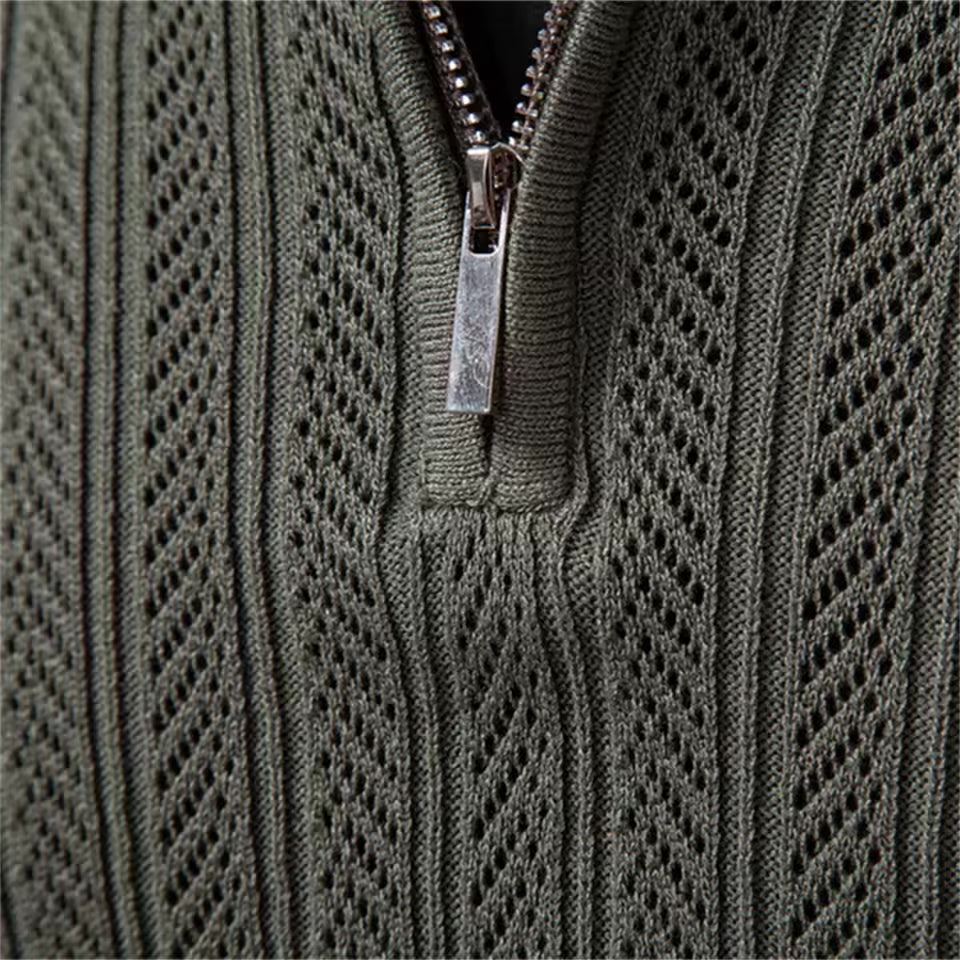 Mariano Quarter-Zip Sweater – Cable Knit Ribbed Collar Slim Pullover