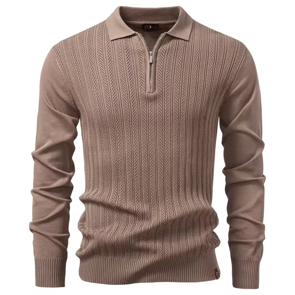 Mariano Quarter-Zip Sweater – Cable Knit Ribbed Collar Slim Pullover