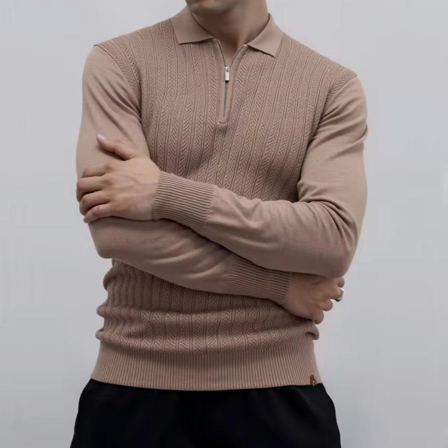 Mariano Quarter-Zip Sweater – Cable Knit Ribbed Collar Slim Pullover