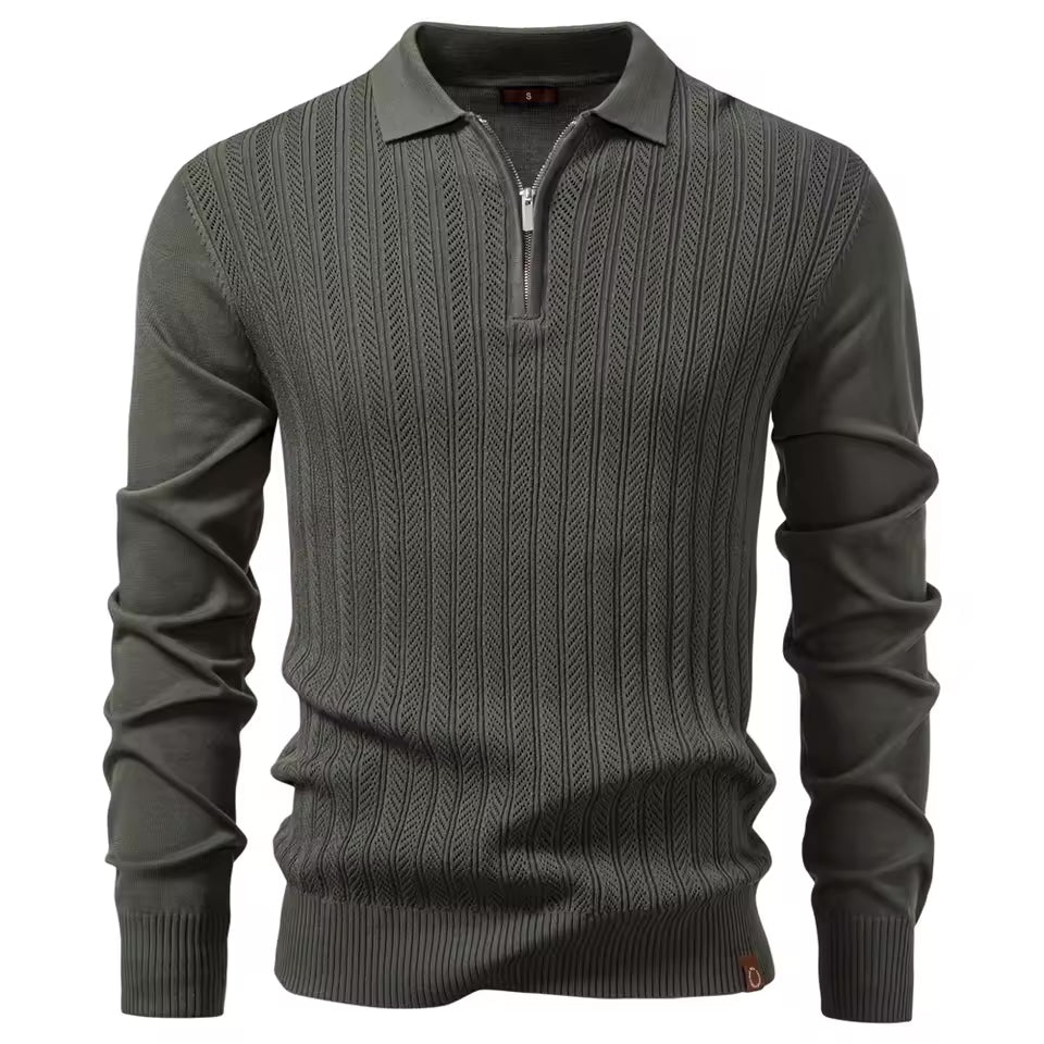 Mariano Quarter-Zip Sweater – Cable Knit Ribbed Collar Slim Pullover