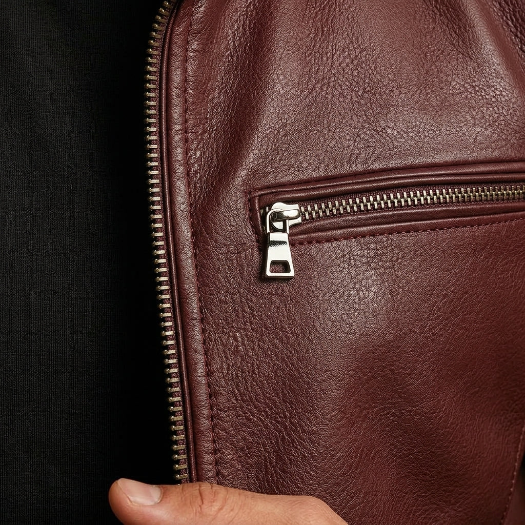 Mauro Premium Leather Moto Jacket – Quilted-Shoulder Zip-Pocket Snap-Collar Outerwear