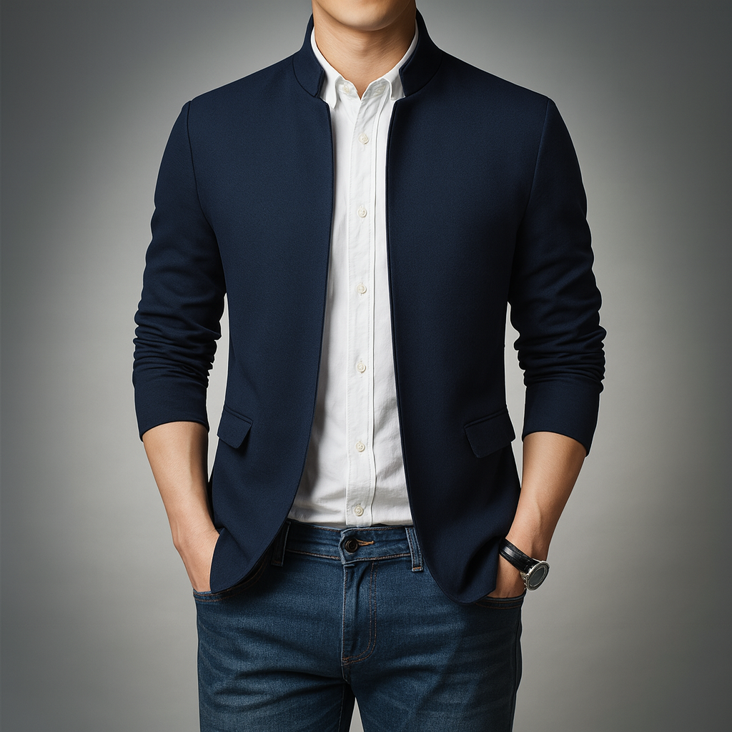 Mikael Cotton Blend Zip Jacket – Mandarin-Collar Tailored-Fit Outerwear