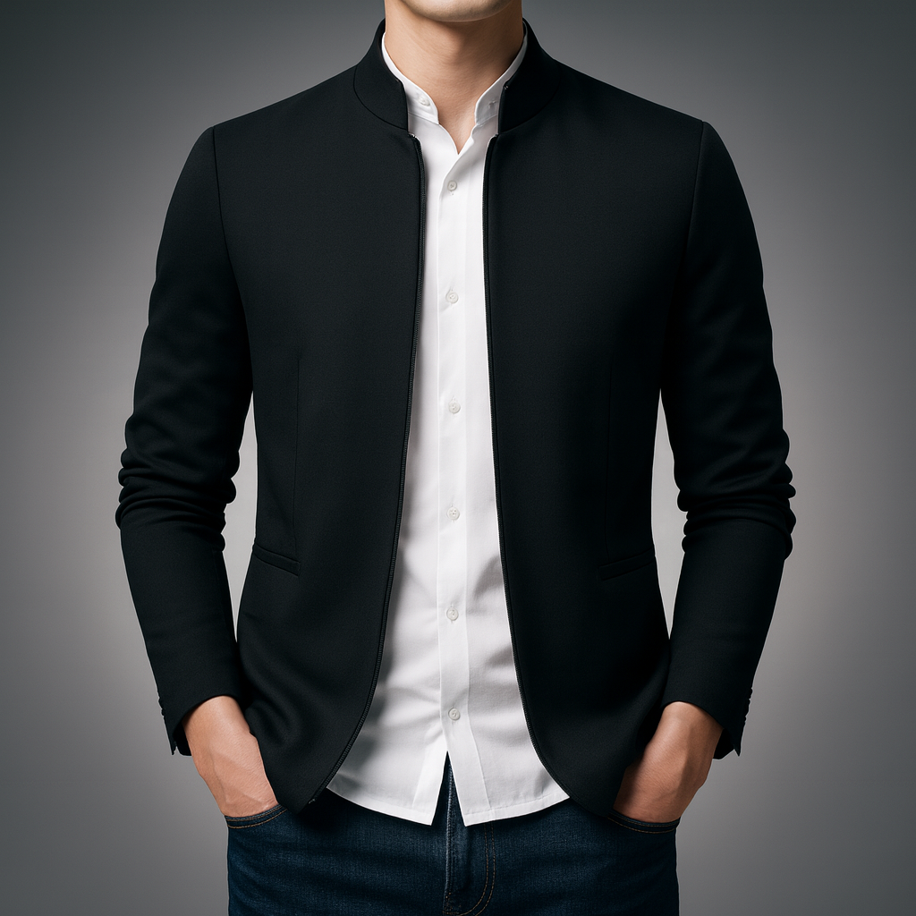 Mikael Cotton Blend Zip Jacket – Mandarin-Collar Tailored-Fit Outerwear
