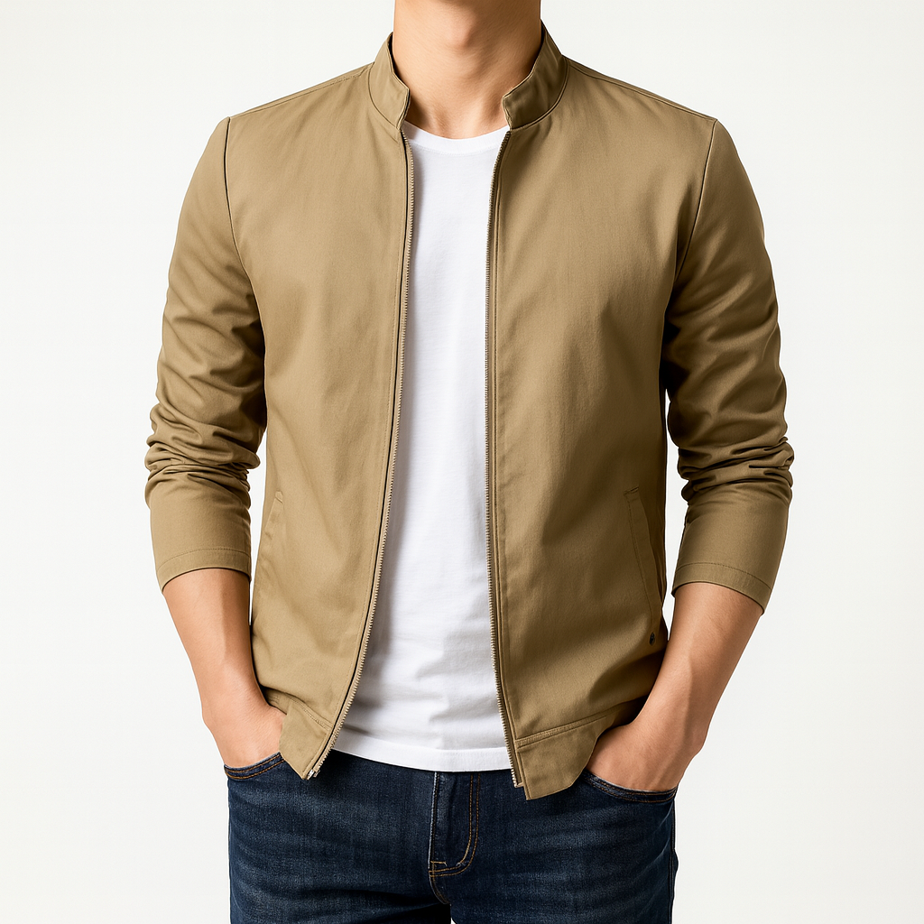 Mikael Cotton Blend Zip Jacket – Mandarin-Collar Tailored-Fit Outerwear