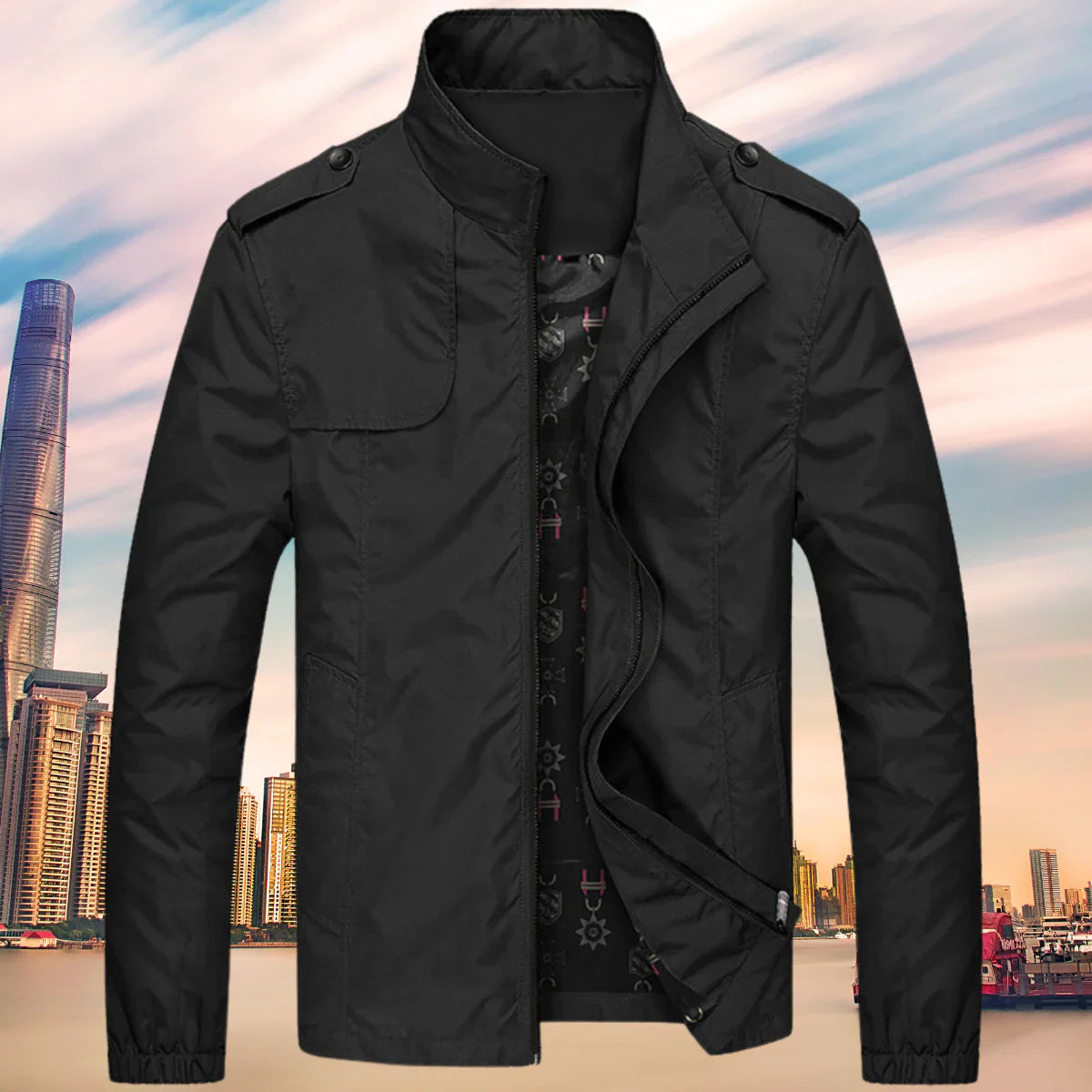 Orson Nylon Windbreaker Jacket – Slim-Fit Stand-Collar Water-Resistant Outerwear