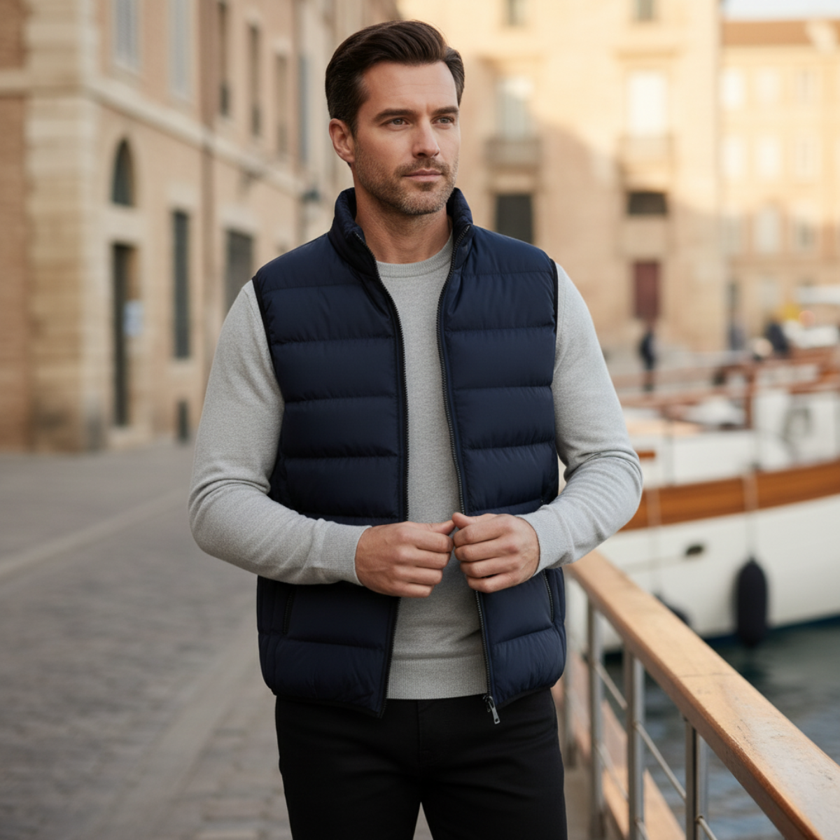 Orson Quilted Puffer Vest – Gingham-Lined Stand-Collar Layering Gilet