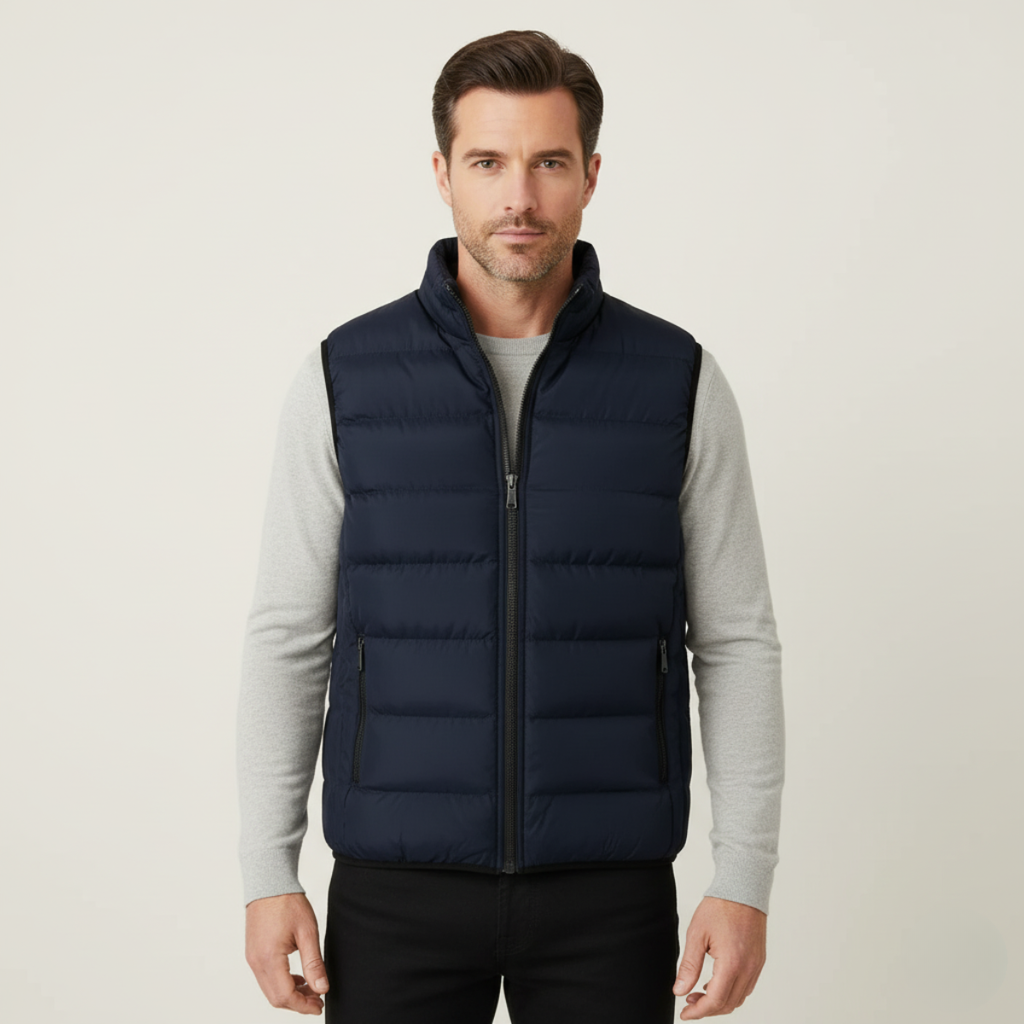 Orson Quilted Puffer Vest – Gingham-Lined Stand-Collar Layering Gilet