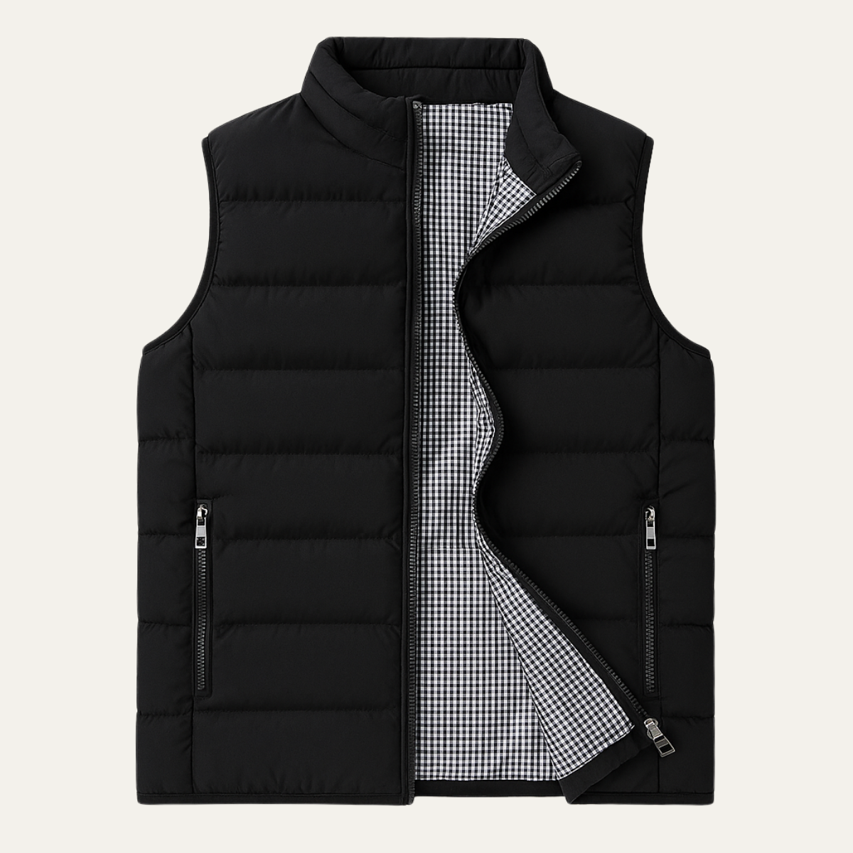 Orson Quilted Puffer Vest – Gingham-Lined Stand-Collar Layering Gilet