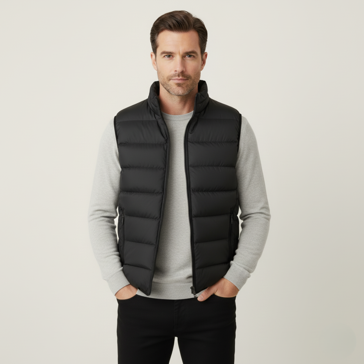 Orson Quilted Puffer Vest – Gingham-Lined Stand-Collar Layering Gilet