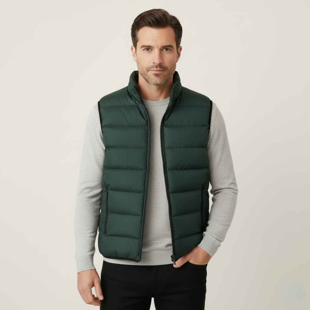 Orson Quilted Puffer Vest – Gingham-Lined Stand-Collar Layering Gilet