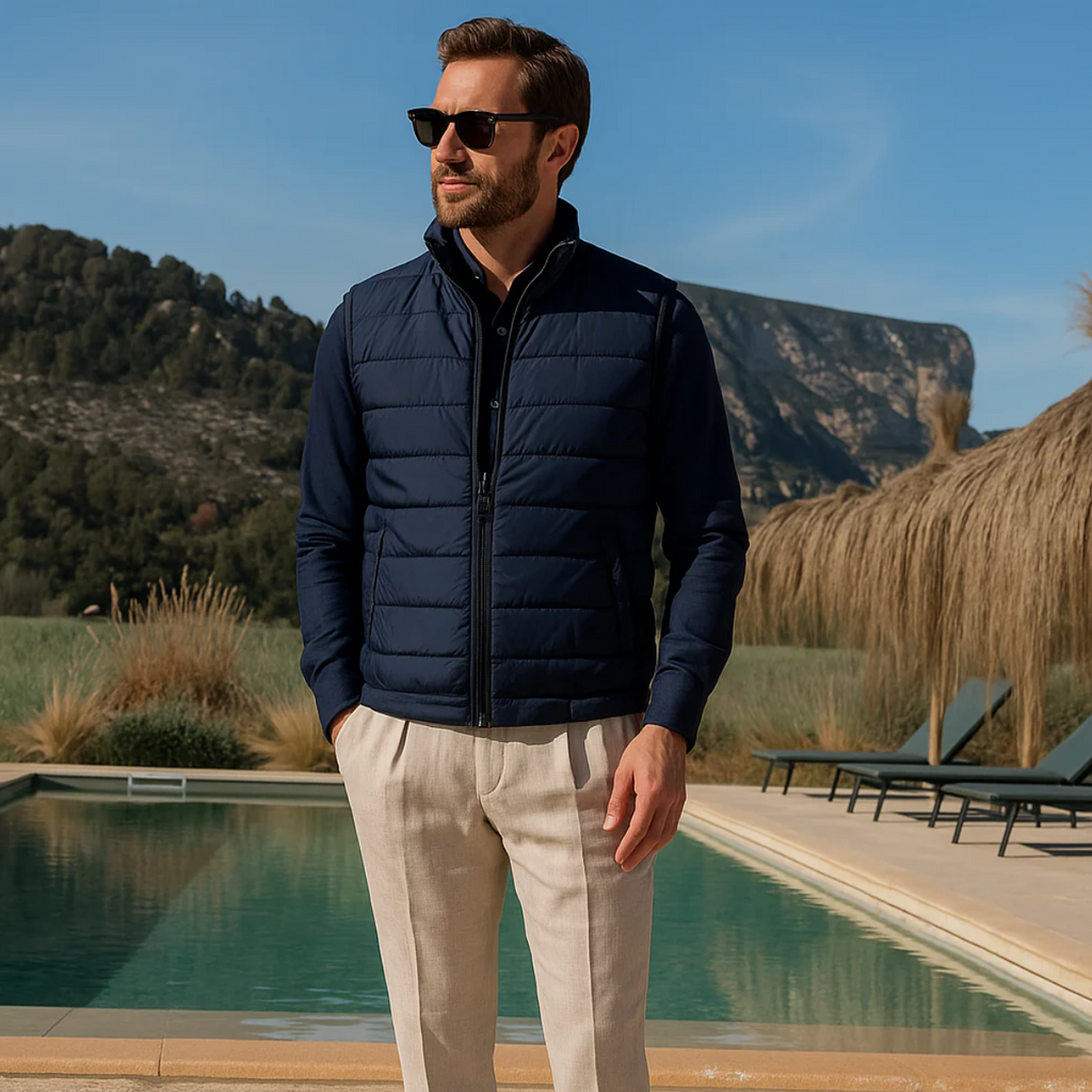 Orson Quilted Puffer Vest – Gingham-Lined Stand-Collar Layering Gilet