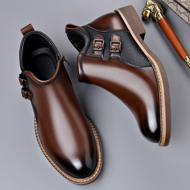 Rafael Leather Ankle Boots – Double Buckle Lug Sole Chelsea Footwear