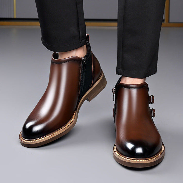 Rafael Leather Ankle Boots – Double Buckle Lug Sole Chelsea Footwear