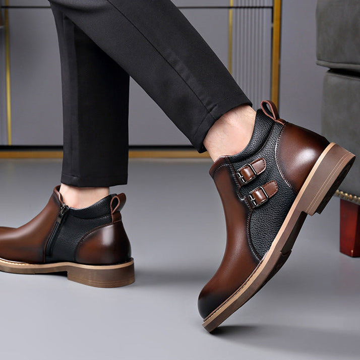 Rafael Leather Ankle Boots – Double Buckle Lug Sole Chelsea Footwear