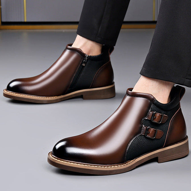 Rafael Leather Ankle Boots – Double Buckle Lug Sole Chelsea Footwear