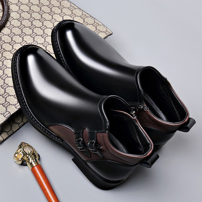Rafael Leather Ankle Boots – Double Buckle Lug Sole Chelsea Footwear