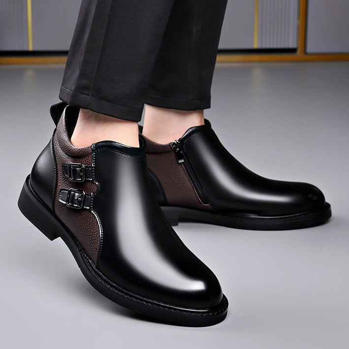Rafael Leather Ankle Boots – Double Buckle Lug Sole Chelsea Footwear