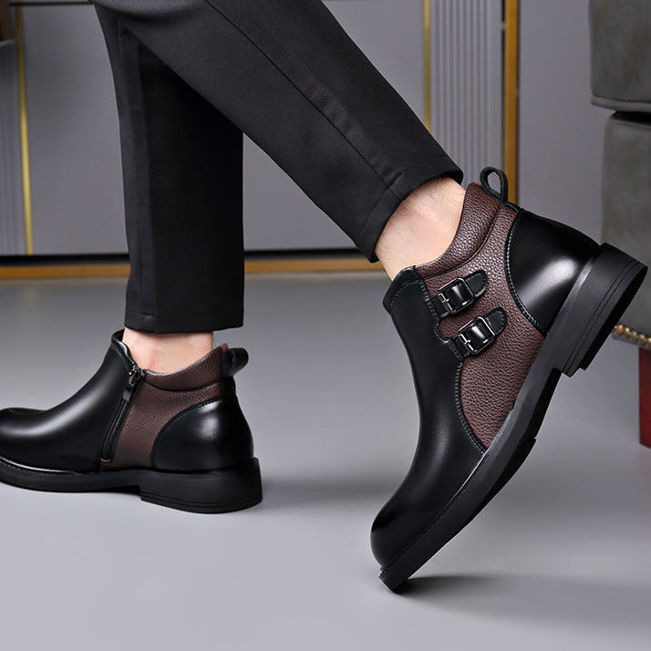 Rafael Leather Ankle Boots – Double Buckle Lug Sole Chelsea Footwear