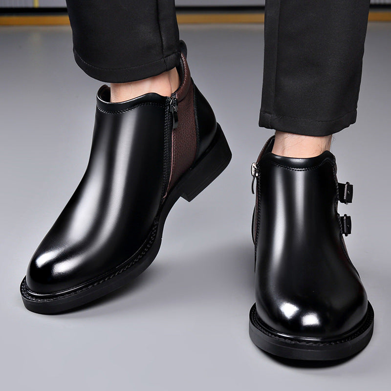 Rafael Leather Ankle Boots – Double Buckle Lug Sole Chelsea Footwear