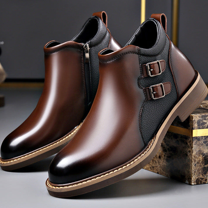 Rafael Leather Ankle Boots – Double Buckle Lug Sole Chelsea Footwear