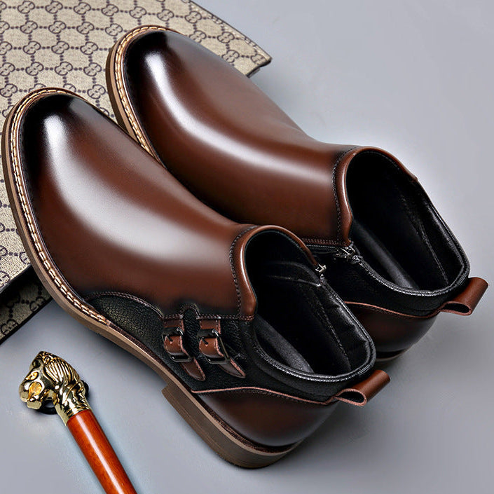 Rafael Leather Ankle Boots – Double Buckle Lug Sole Chelsea Footwear