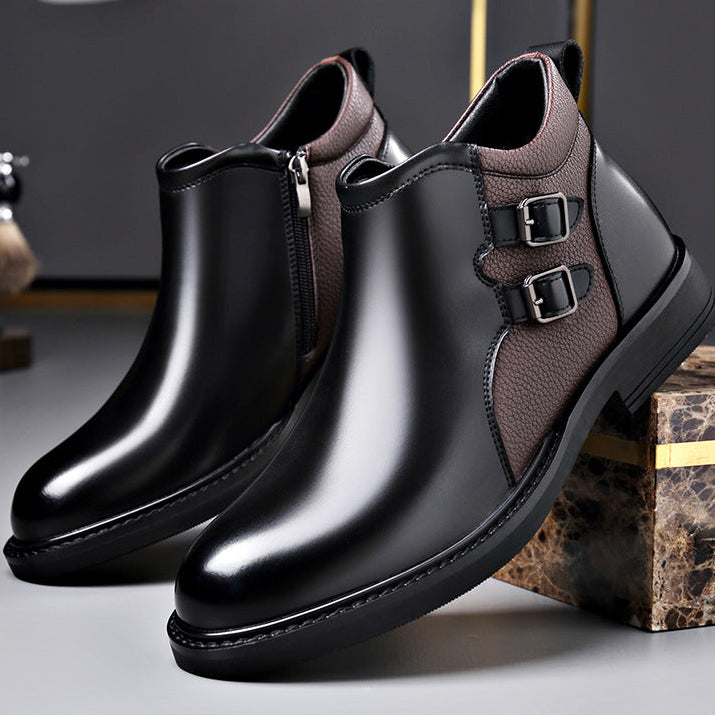 Rafael Leather Ankle Boots – Double Buckle Lug Sole Chelsea Footwear