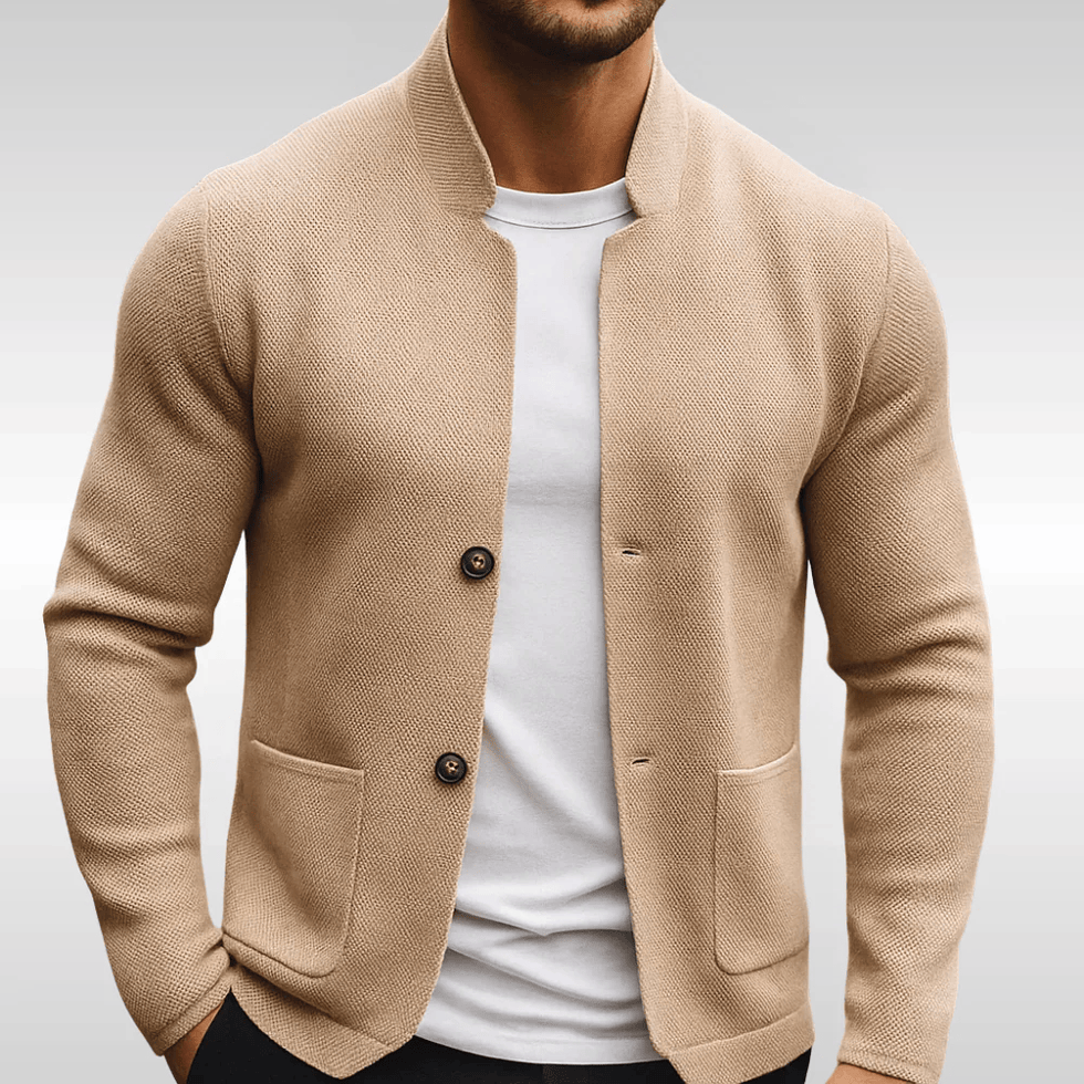 Rafael Refined Knit Button Cardigan – Stand-Collar Slim-Fit Layering Knitwear