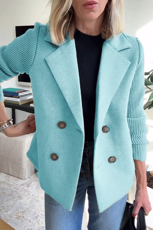 Ramona Wool Blend Blazer – Contrast-Sleeve Double-Breasted Tailored-Fit Workwear
