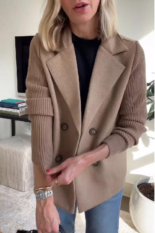 Ramona Wool Blend Blazer – Contrast-Sleeve Double-Breasted Tailored-Fit Workwear