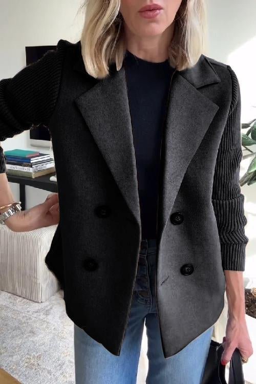 Ramona Wool Blend Blazer – Contrast-Sleeve Double-Breasted Tailored-Fit Workwear