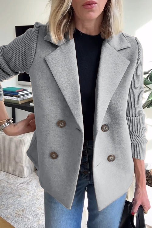 Ramona Wool Blend Blazer – Contrast-Sleeve Double-Breasted Tailored-Fit Workwear